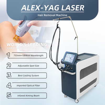 Σημερινή 755nm Alex Laser οπτική ίνα Αποτρίχωση μαλλιών Μακρύς παλμός Nd Yag Laser Αποτρίχωση 1064nm